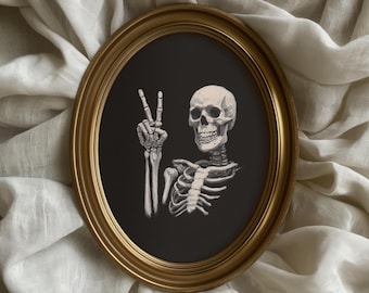 Skeleton Peace Sign Print: Gothic Halloween Wall Art (Digital Download