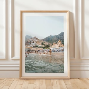 Positano Beach Printable Art Spiaggia Grande Print, Italian Summer Swimming Poster Amalfi Coast Photography, Italian Beach Wall Art