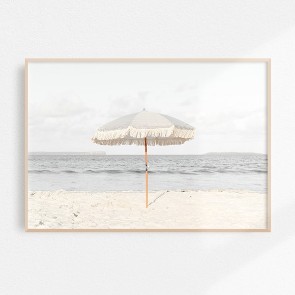 Beach Umbrella Print | Beach Print | Neutral Wall Art | Downloadable Print | Beach Printable Art