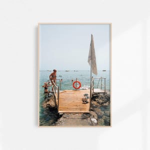 Vintage Beach Print Swimming Printable Art, Bathroom Decor Blue Beach Print Italy Coastal Photography, Serene Light Blue Summer Wall Art