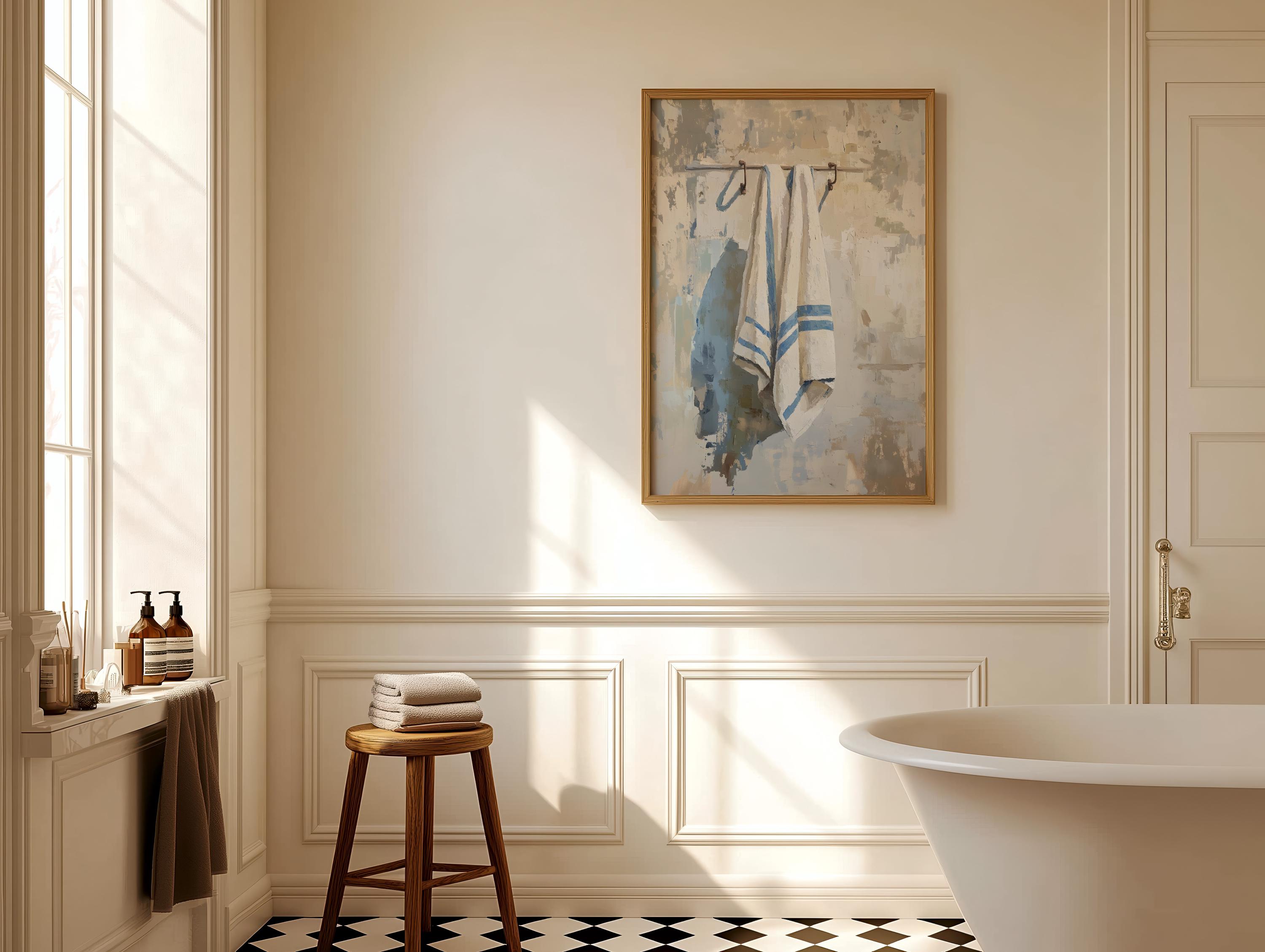 Enseigne Murale Décorative Lavage - Bain, Bleu - Photo Rayure - Art Contemporain