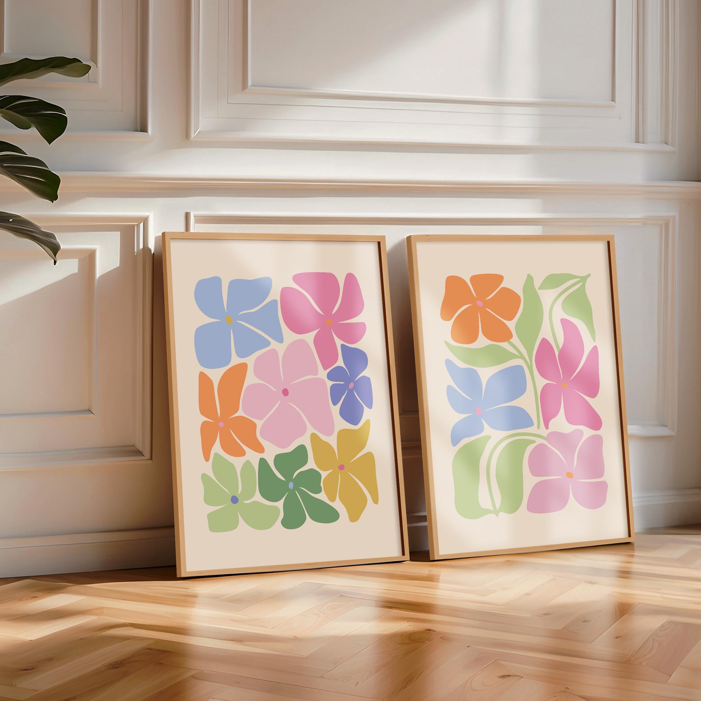 Dopamine Wall Art Flower Poster, Colorful Prints Pink & Green Print Set ...