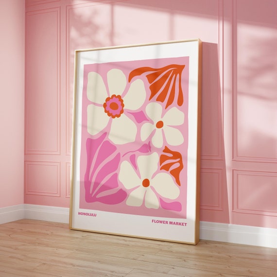 Flower Poster Honolulu Printable Art Pink White Aesthetic Wall Art