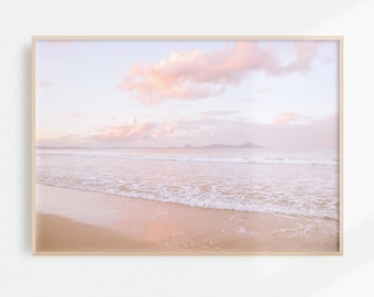 Sunset Print Pink Ocean Wall Art, Pastel Beach Print Coastal Printable Art, Horizontal Beach Wall Art Serene Coastal Art Print