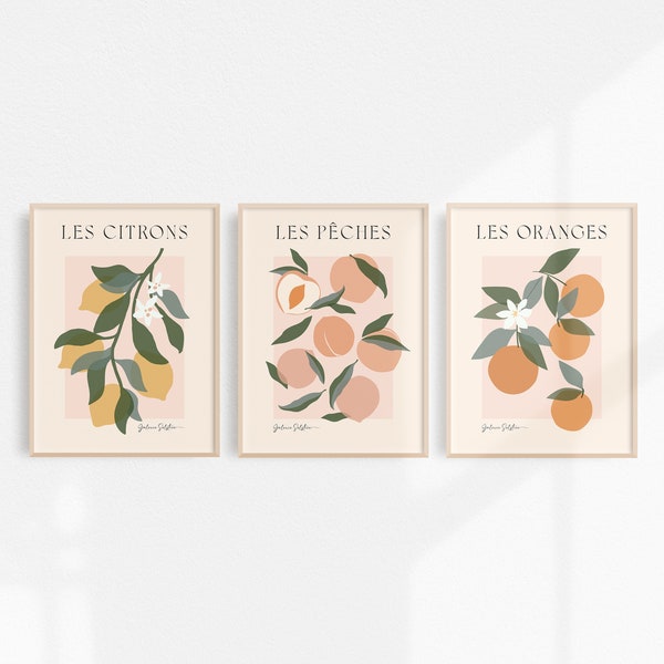 Kitchen Printable Wall Art | Fruit Prints | Lemons, Oranges, Peaches Wall Art | Fruit Market Print | Botanical Print | Kitchen Poster