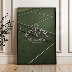 Beverly Hills Racquet Club Poster Tennis Printable Art, Country Club Aesthetic Green Trendy Wall Art, Coquette Prints Cool Apartment Decor
