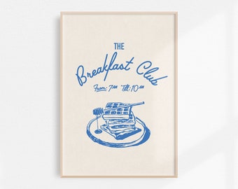 Hand Drawn Breakfast Club Printable Art, Breakfast Wall Art Kitchen Poster, Trendy Wall Art, Blue Kitchen Wall Art Waffles Dining Room Decor