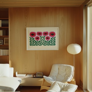 Colorful Poppy Print: Maximalist Wall Art, Dopamine Decor, Pink & Green Flower Poster, Large Horizontal Wall Art (Digital Download) image 6