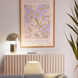 Spring Flower Printable Art, Flower Market Poster Aesthetic Decor, Vintage Floral Poster Pink Daisies Print, Pastel Wildflowers Print image 2