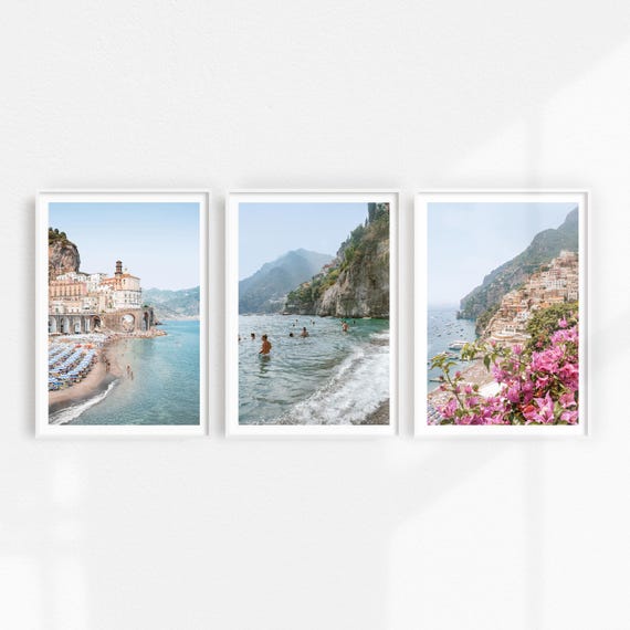 Amalfi Coast Prints, Italy Printable Art Set of 3, Blue Italy Wall Art Atrani Positano Prints, Italy Photography Amalfi Print Coastal Decor