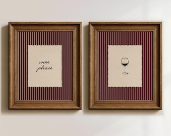 Wine Wall Art Set of 2: Burgundy Kitchen Prints, Wine Please Print, Modern Kitchen Decor (Physical Prints)