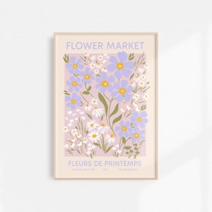 Spring Flower Printable Art, Flower Market Poster Aesthetic Decor, Vintage Floral Poster Pink Daisies Print, Pastel Wildflowers Print image 10