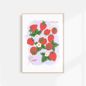 Aesthetic Room Decor Strawberries Print | Flower Market Printable Art | Rome Italy Fruit Market Print | Aesthetic Posters Printable Art