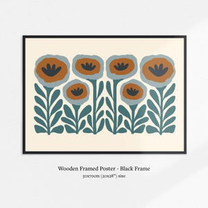 Teal Horizontal Wall Art, Turquoise Boho Art, Large Floral Print, Teal Wall Art, Scandinavian Wall Art (Physical Print) Premium Matte Paper Wooden Framed Poster - Black frame