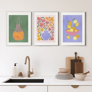kitchen prints, set of 3 prints colourful kitchen... Set of 3 Kitchen Prints Illustrated Fruit Prints, Colorful Lemons ...