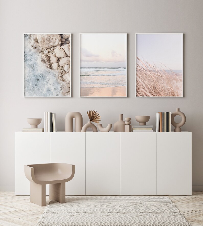 Coastal Wall Art Set of 3 Beach Prints Neutral Beach Wall Etsy