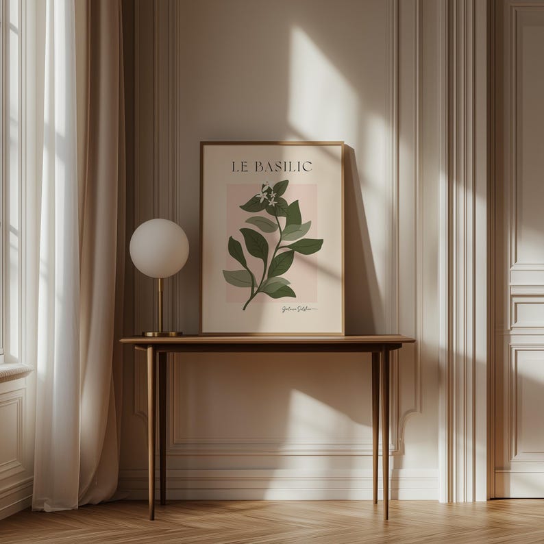 Rozemarijnprint kruidenmuurkunst: Franse keukendecor, botanische eetkamer muurkunst roze en groene poster (digitale download) afbeelding 4