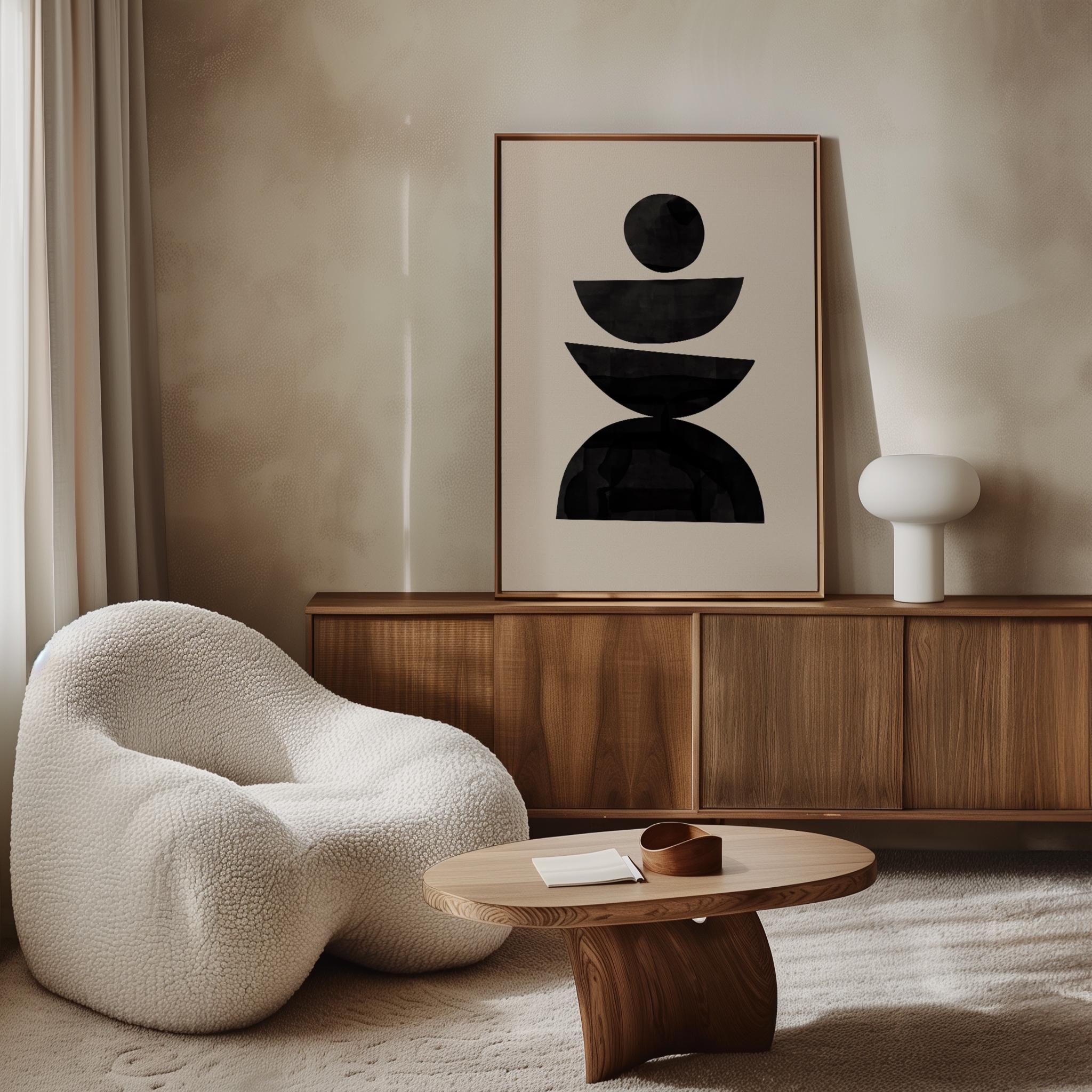 Modern Abstract Art Beige Black Printable Art, Minimalist Poster Mid ...