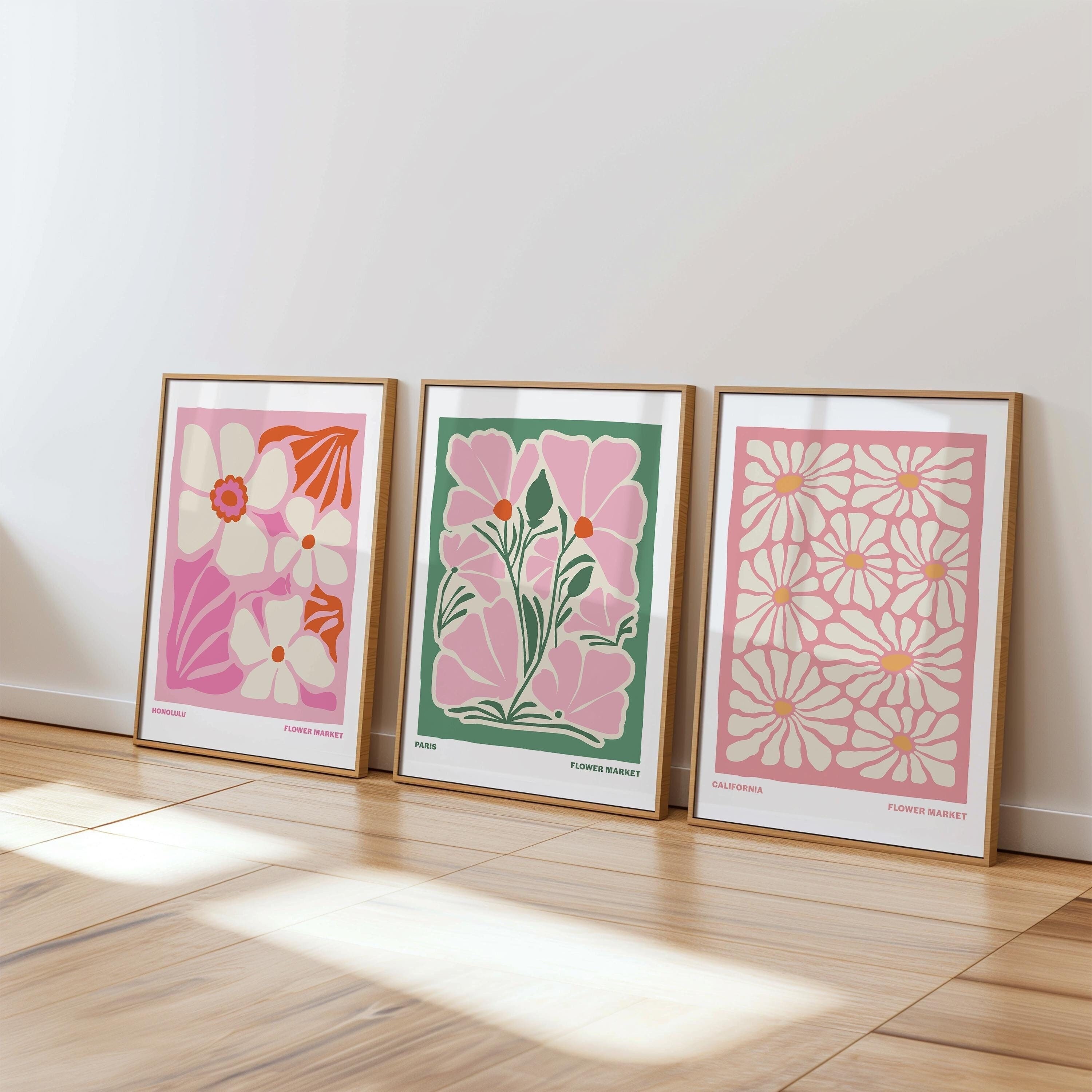 Flower Poster Set of 3 Gallery Wall Set Danish Pastel, Pink Floral