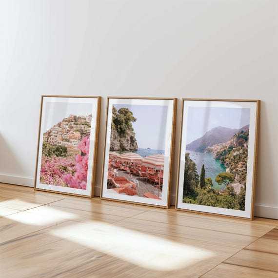 Amalfi Coast Prints Set of 3: Positano Prints, Italy Wall Art Mediterranean Prints, Italian Beach Photography (Digital Download)