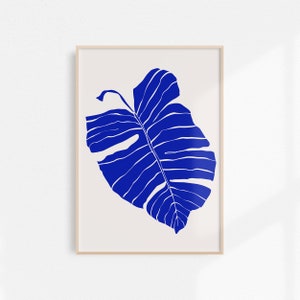Cobalt Blue Wall Art Botanical Posters, Blue Abstract Leaves Print Set ...