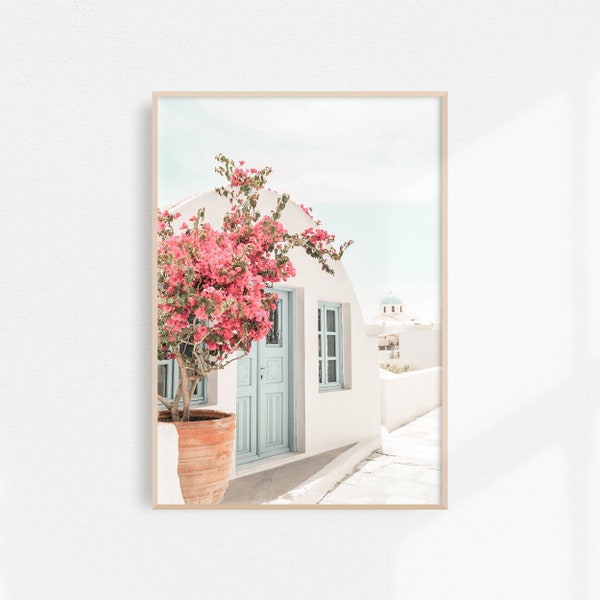 Pastel Print Santorini Print | Printable Art | Pastel Blue Pink Wall Art | Greece Prints | Greece Poster | Boho Bedroom Wall Art Aesthetic