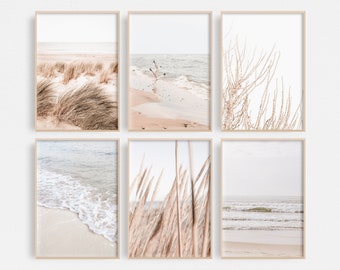 Coastal Art Print Set of 6 | Neutral Coastal Wall Art | Beach Wall Art | Beach Printable Art | Coastal Decor | Bathroom Print Set