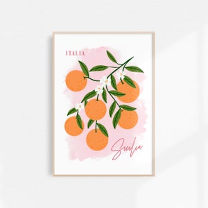 Oranges Print | Aesthetic Room Decor | Fruit Poster | Orange Wall Art | Sicily Oranges Illustration | Italy Printable Art