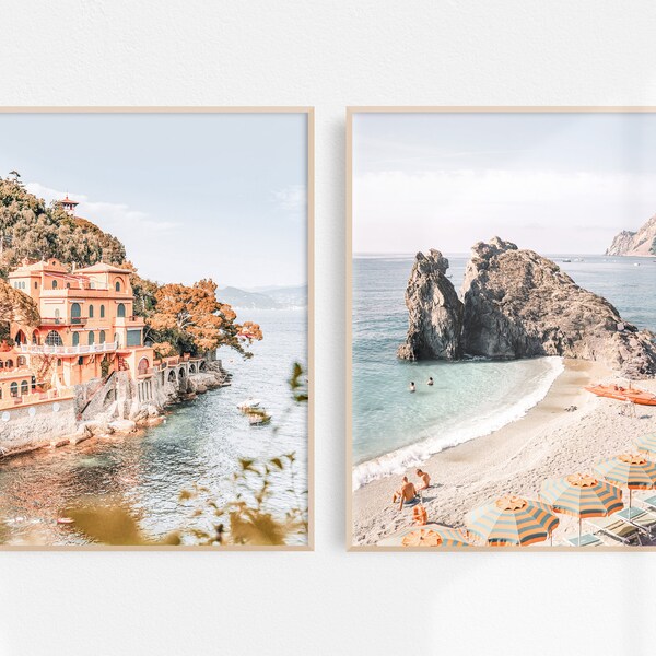 Italian Riviera Prints | Set of 2 Prints | Coastal Prints | Portofino Wall Art | Printable Art | Cinque Terre Print | Downloadable Prints