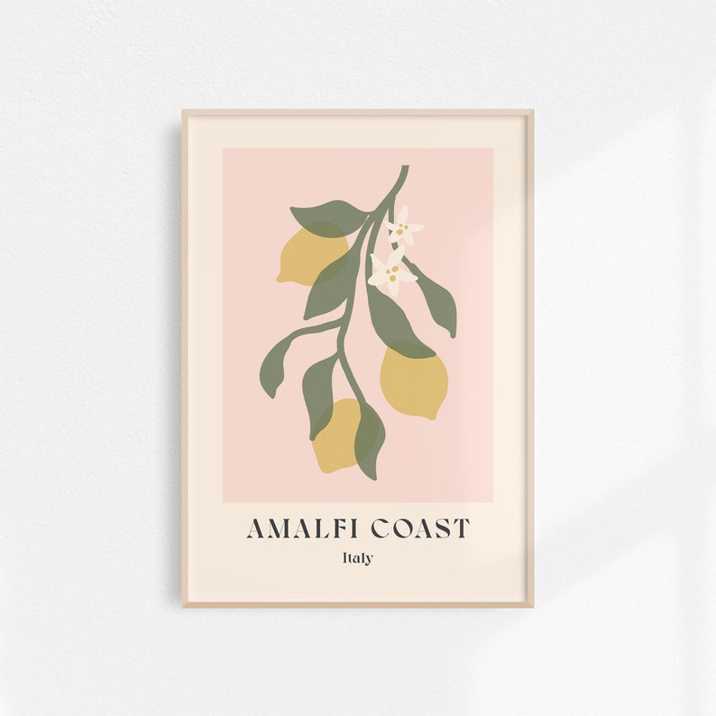 Amalfi Coast Travel Print Italy Poster Lemons Wall Art Amalfi Coast Poster Lemon Print Printable Art Kitchen Wall Art image 1