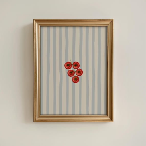 Tomato Poster Mediterranean Printable Art, Striped Tomatoes Print Vintage Italy Print, Vine Tomatoes Painting Blue & White Kitchen Wall Art