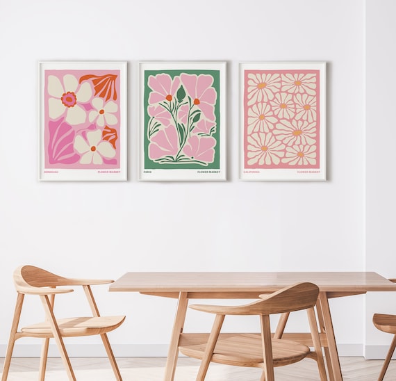 Flower Poster Set of 3 Gallery Wall Set Danish Pastel, Pink Floral