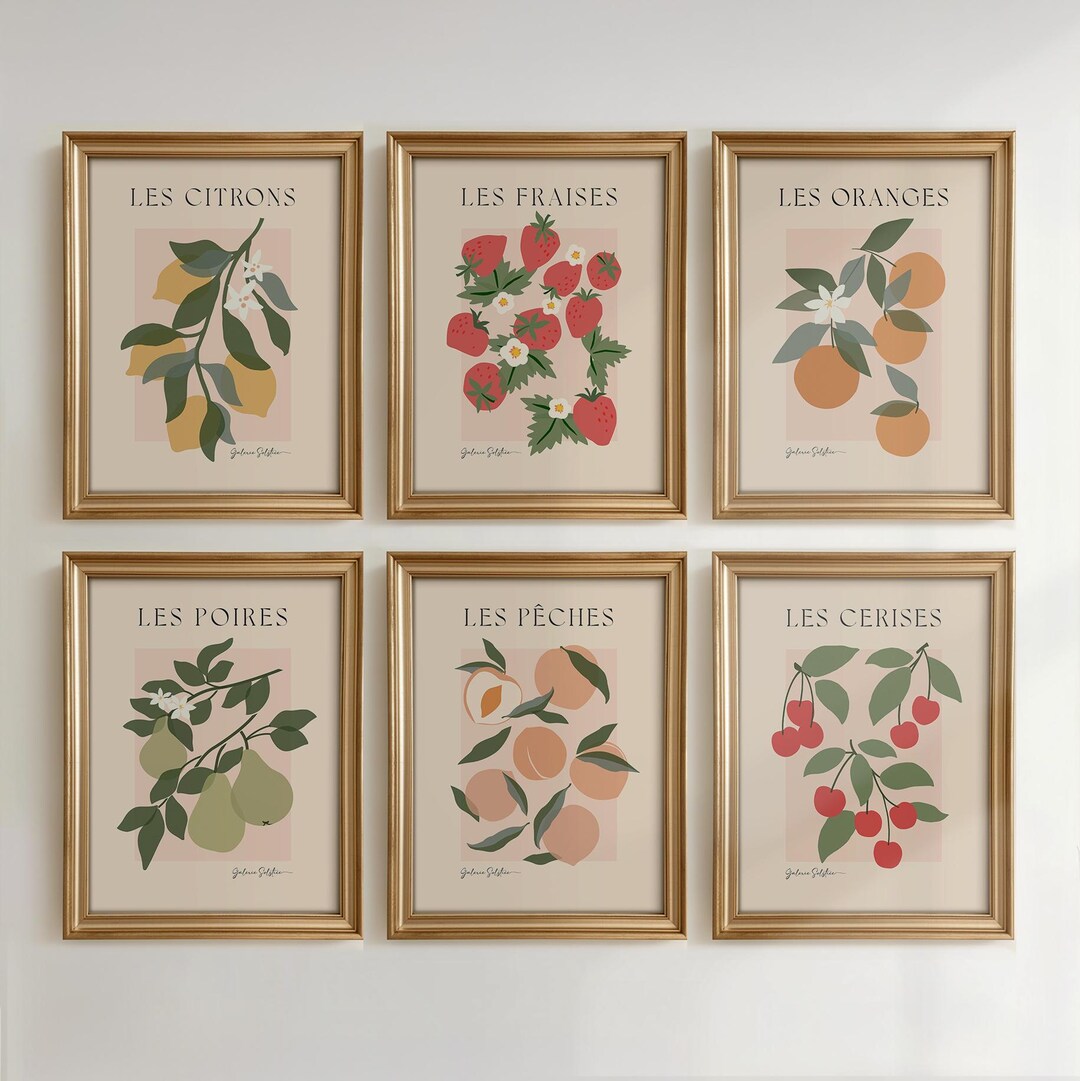 kitchen gallery wall art set of 6, vintage fruit... Fruit Wall Art Set of 6: Vintage Kitchen Wall Art, Fruit Prints Gallery ...