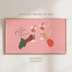 Cheers print voor lijst tv kerstdrankjes print, wijnprint barwagen decor, trendy kunst voor Samsung lijst tv kerst muurkunst