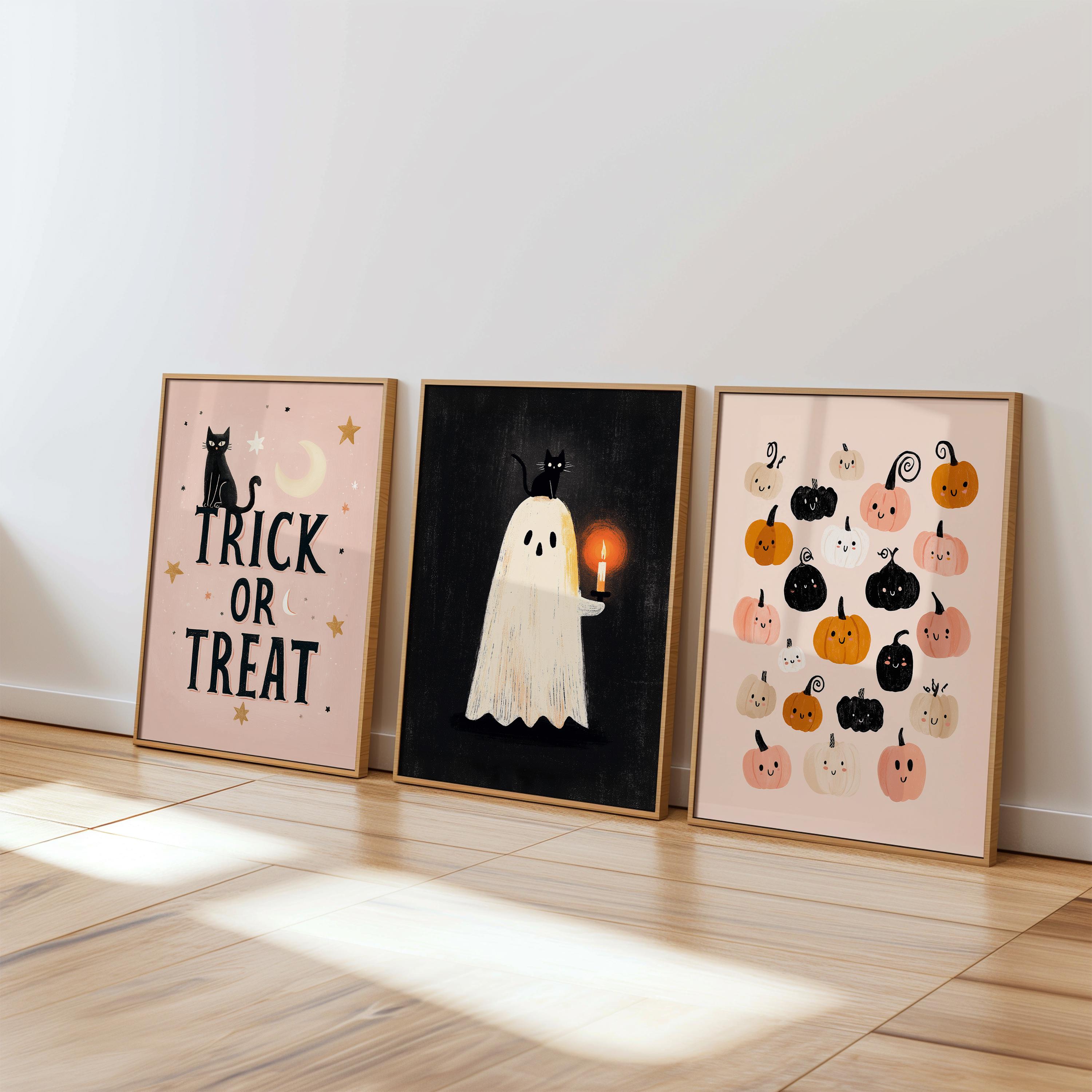 黄色いかぼちゃ 猫とカボチャのアクリルアート 3枚セット ハロウィンに