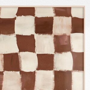 May include: Abstract painting with a checkered pattern in shades of brown and white.