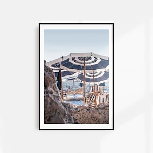Capri Print La Fontelina Printable Art, Amalfi Wall Art Blue & White Striped Beach Umbrellas Print, Italy Poster Capri Photography