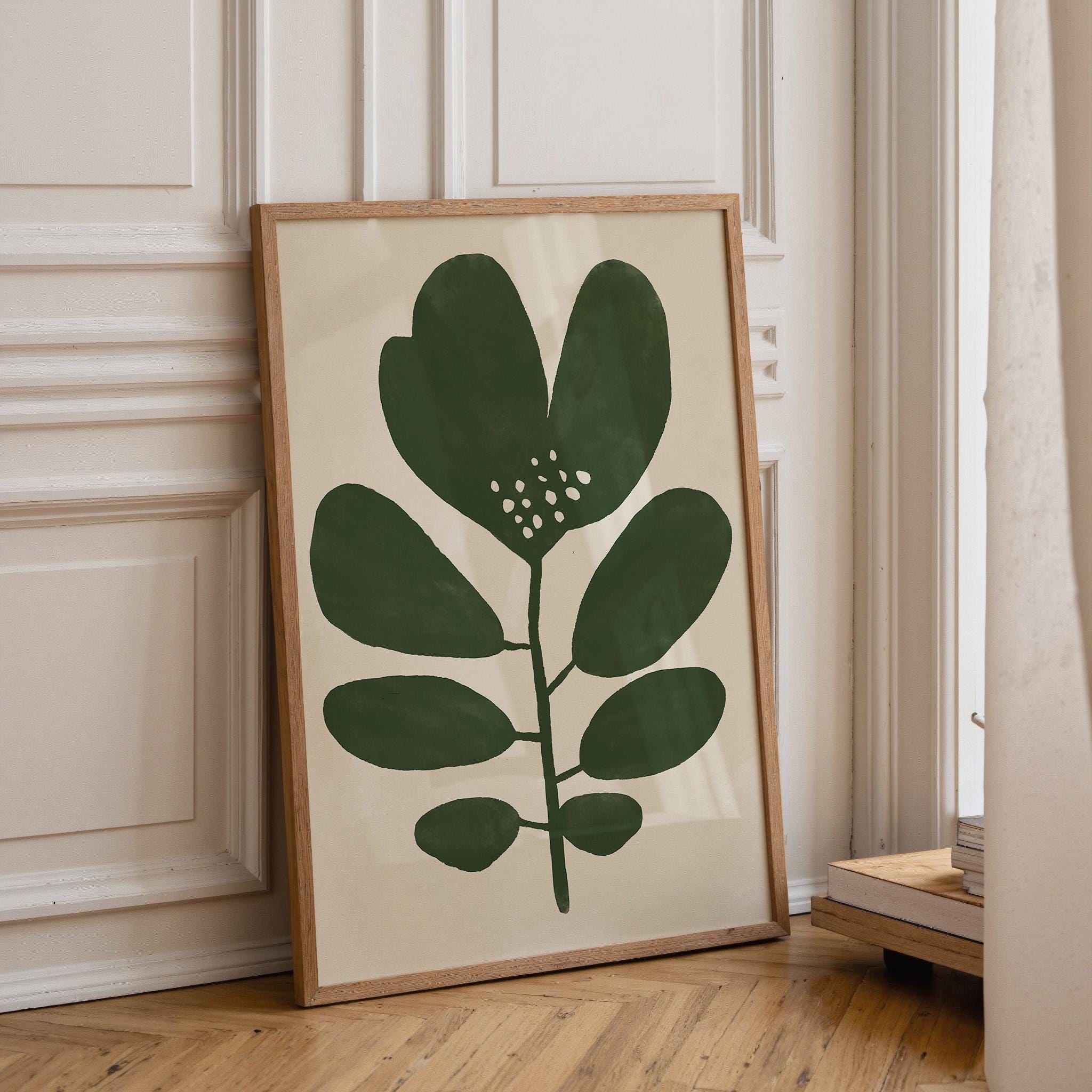 Dark Green Abstract Art Moss Wall Art, Large Leaf Print Green