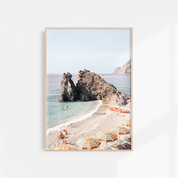 Cinque Terre Print | Beach Print | Italy Print | Beach Umbrella Print | Downloadable Print | Italian Riviera Printable Art