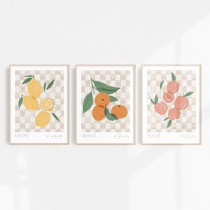 Watercolor Kitchen Printable Wall Art | Trendy Wall Art | Check Fruit Prints | Vintage Fruit Market Print | Lemons, Oranges Aesthetic Poster