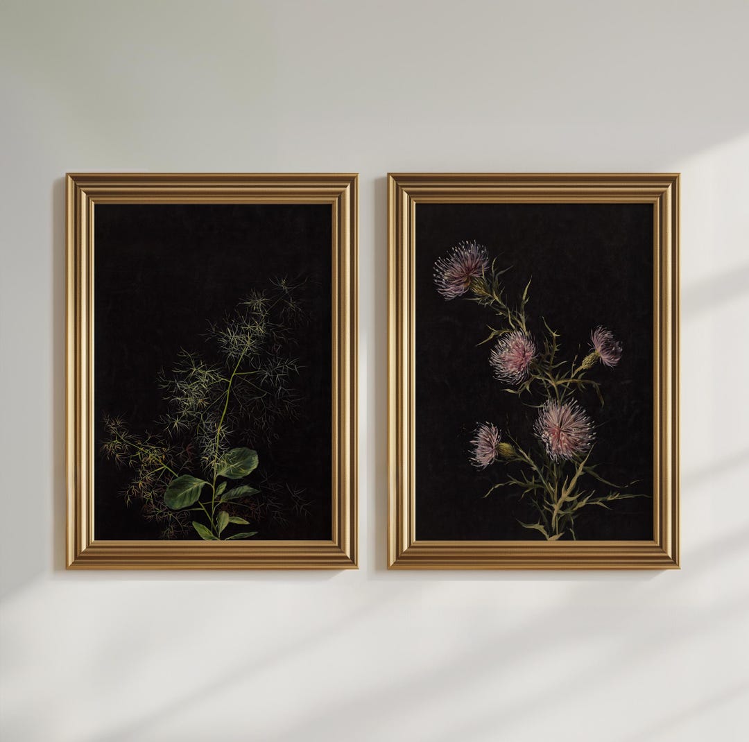 Set of 2 Dark Academia Floral Printable Art, Moody Wall Art Vintage ...