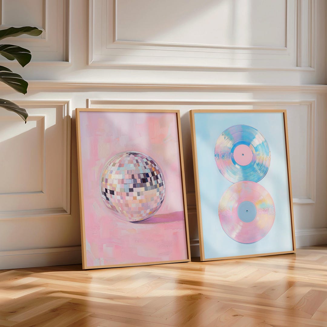 Disco Ball Poster Records Wall Art Set Of 2 Prints Dopamine Decor disco-ball-poster-records-wall-art-set-of-2-prints-dopamine-decor
