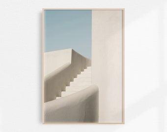 Minimalist Architecture Print | Minimalist Wall Art Print | Neutral Wall Art | Stairs Print | White Wall Art | Greece Printable Art