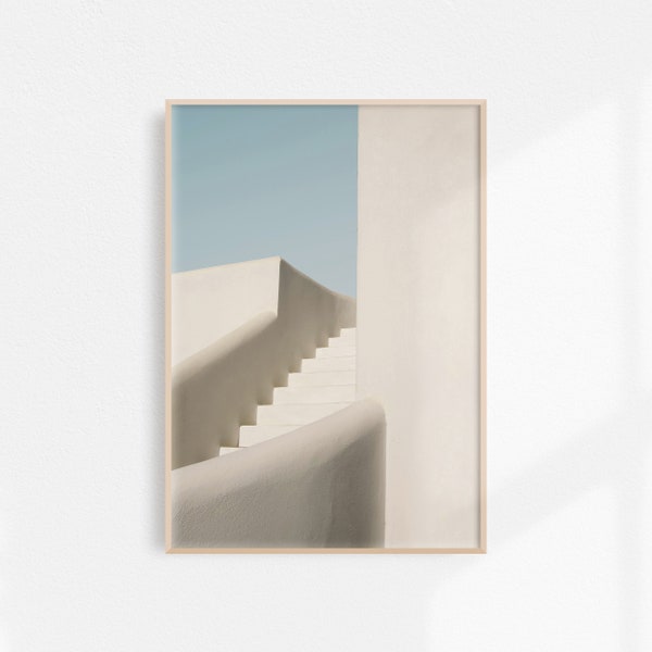 Minimalist Architecture Print | Minimalist Wall Art Print | Neutral Wall Art | Stairs Print | White Wall Art | Greece Printable Art