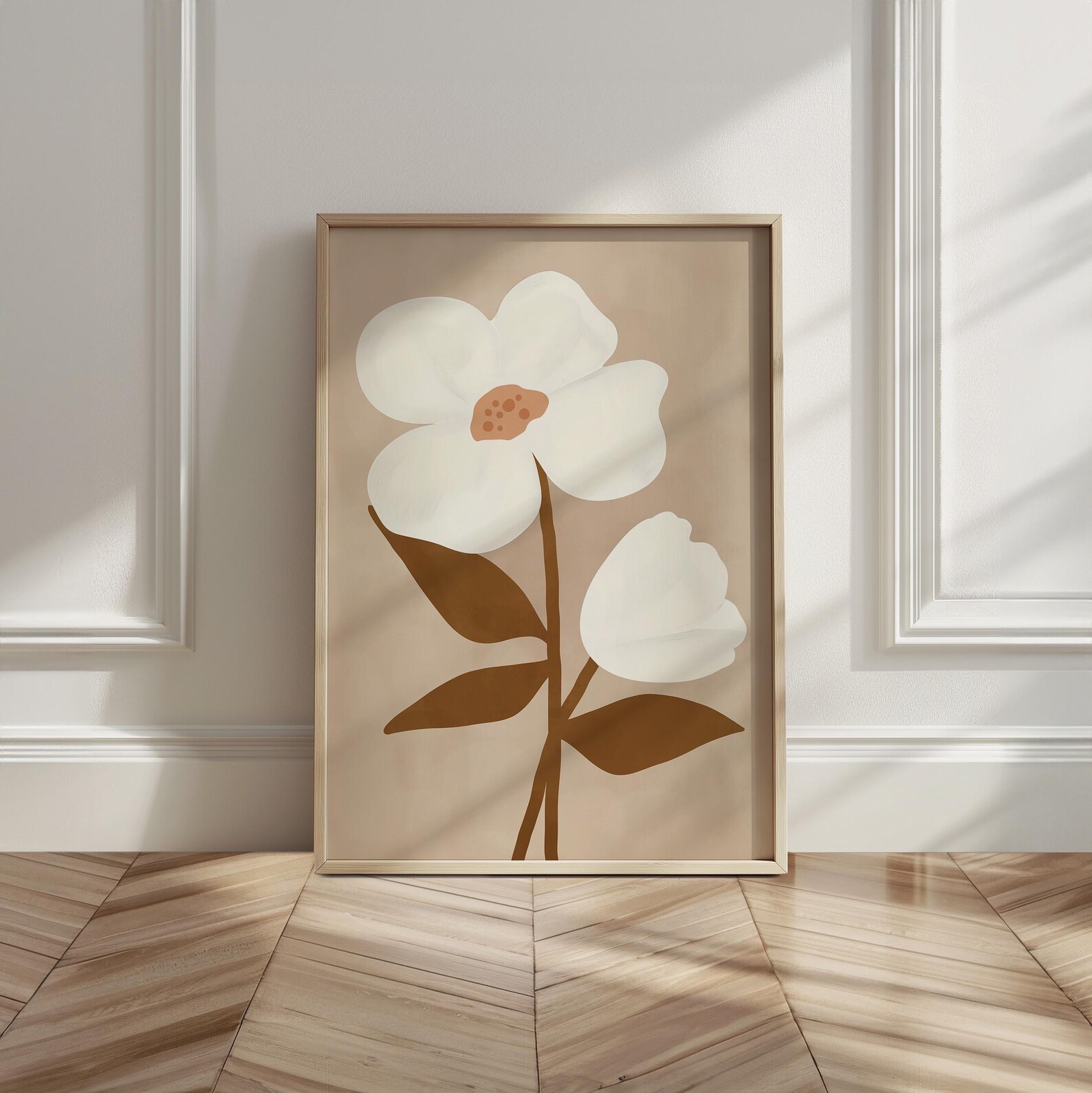 Minimalist Floral Art Neutral Floral Wall Art, Beige & Brown Flower ...