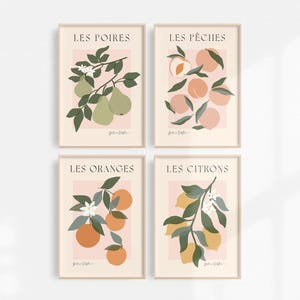 Fruit Printable Wall Art Fruit Market Print Set of 4, Kitchen Wall Art Lemons Poster, Peach Print Oranges Art Pastel Vintage Fruit Prints