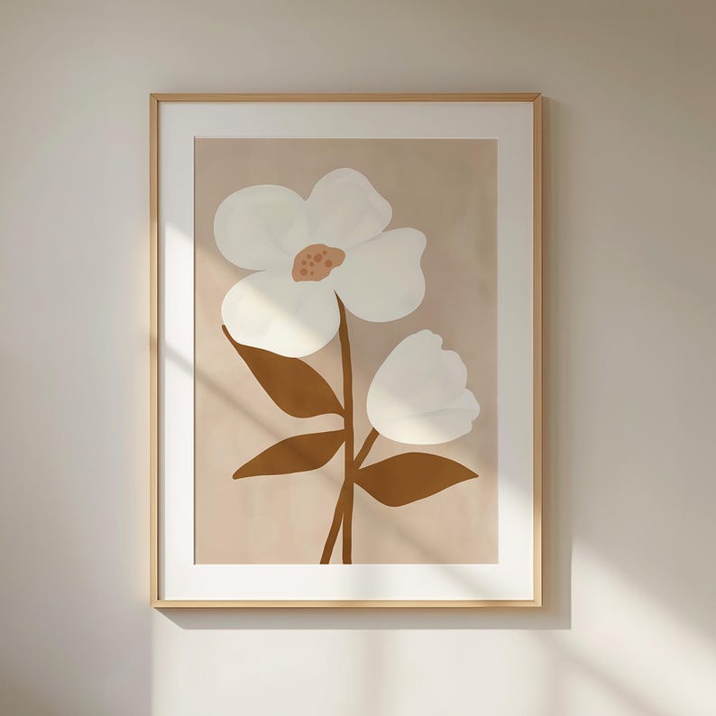 Minimalist Floral Art Neutral Floral Wall Art, Beige & Brown Flower ...