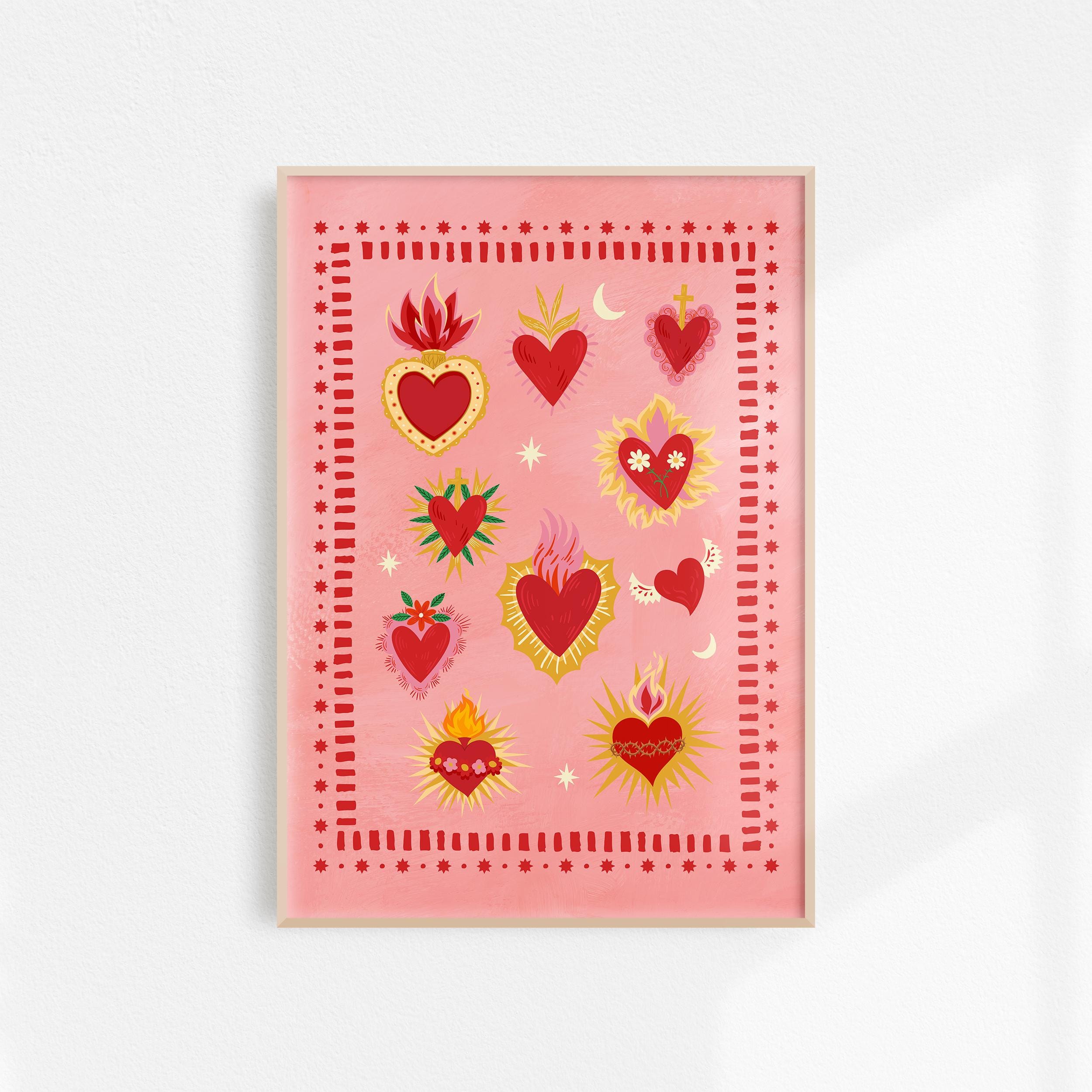 Pink & Red Heart Printable Art Love Poster Set of 2, Sacred Heart ...