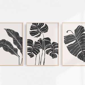 Living Room Wall Decor Black &amp; White Botanical Print Set of 3 Tropical ...
