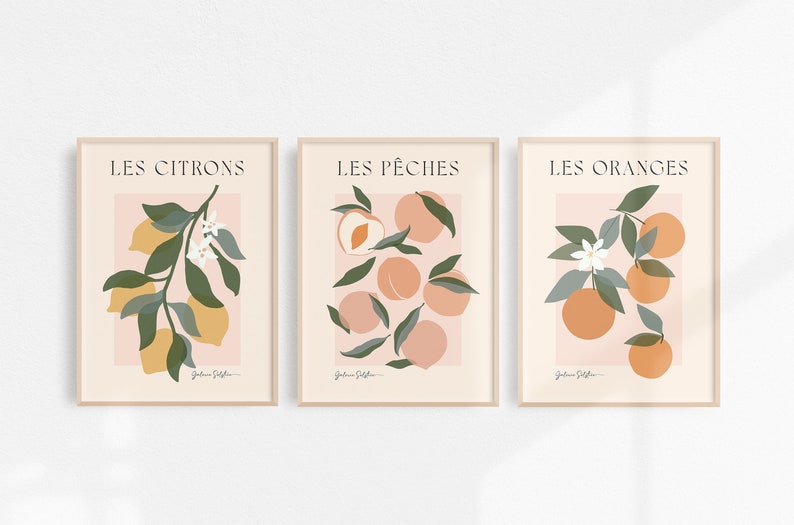 Fruit Market Prints | Lemons, Oranges, Peaches Wall Art | Fruit Print | Botanical Print | Kitchen Poster | Kitchen Printable Wall Art 